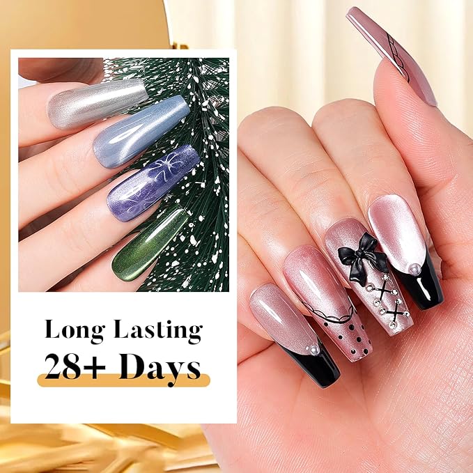 Nicedeco Cat Eye Gel Nail Polish, Hema Free, Cruelty Free, Vegan, High Gloss Long Lasting Soak Off LED U V Gel 12 Colors Kit 12