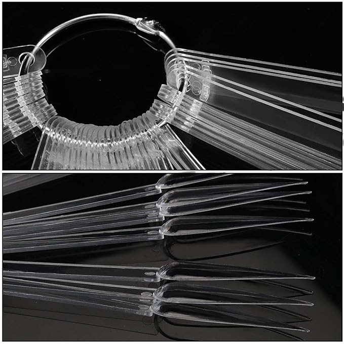 150 PCS Tips Clear Nail Sample Swatches Sticks, Pointed Tip Practice Nail Art, Polish Stiletto Display Sticks with Ring for Nail Color Display Practice Home DIY Polish Board
