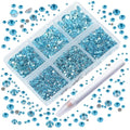 AD Beads 4300 Pieces Flat Back Nail Art Rhinestones Round Beads 6 Sizes (2-6.5mm) with Storage Organizer Box,Rhinestones Picking Pen for Nail Art Phone Decorations Crafts DIY (Aquamarine)