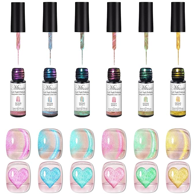 MTSSII Magnetic Liner Gel Nail Polish Candy Colours Bright Sparkling Semi Permanent Nail Painting Polish Long-Lasting Cat Eye Nail Polish Gift For Women Girls
