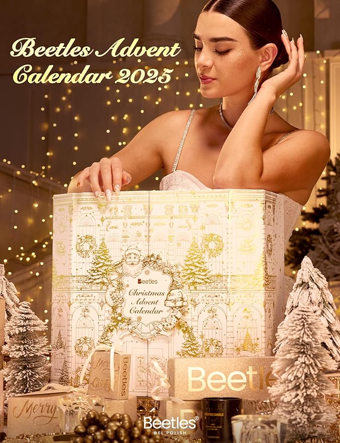 beetles Gel Polish Gilded Boutique Advent Calendar – 24 Luxury Days of Gel Nail Polish Colors, Premium Gifts Box with Cat Eye Gel, Nail Care Tools & Mini UV Lamp for Women Holiday Gifting