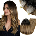 RUNATURE 24 Inch Micro Link Hair Extensions Human Hair Balayage Micro Bead Hair Extensions Real Human Hair Black Ombre to Brown with Honey Blonde Microlink Hair Extension Long Remy Hair 50s 50g