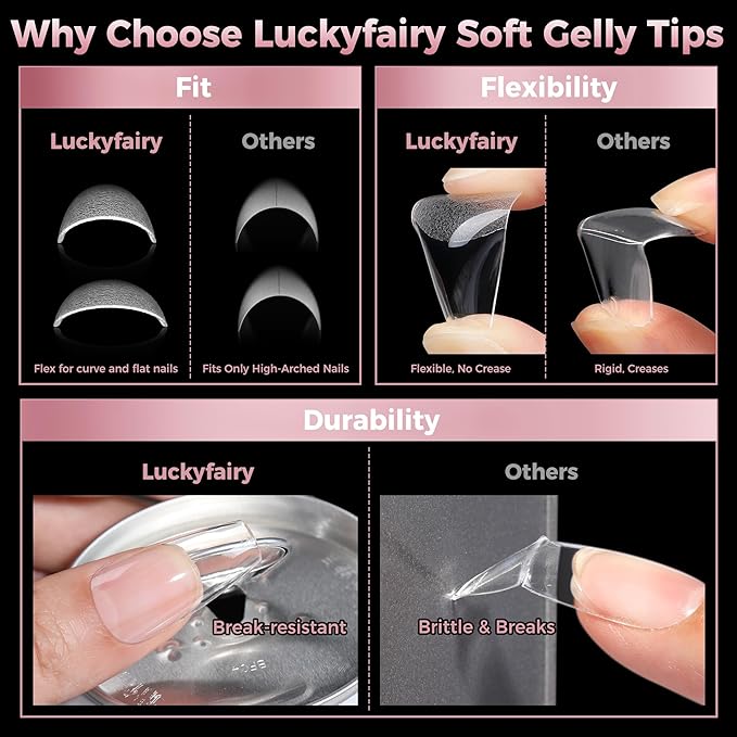Medium Gel Coffin Nail Tips, 240pcs Soft Gel Pre-Shaped Acrylic Fake Nails, Half Matte Full Cover Clear Press on Flase Nail Tips for Extension Nail Manicure Home DIY 12 Sizes Gelly Tips