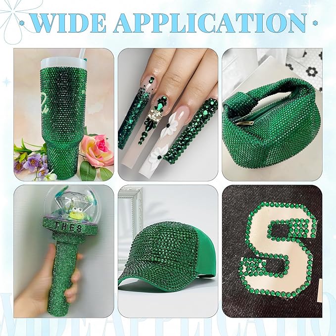 12000Pcs Resin Rhinestones for Bedazzling with 3Pcs B7000 Jewelry Glue, 2 Boxes Emerald Green Flatback Rhinestones for Crafting Crafts DIY, Crystals Gems for Clothing Shoes Tumblers Nail Art Makeup