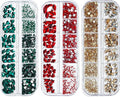 Walacot 1650 Pcs Crystal Nail Rhinestone Kit Green Red Champagne Color with Round Flat Back and Mixed Shapes Rhinestone Nail Art DIY Gem Bead for Girls Women