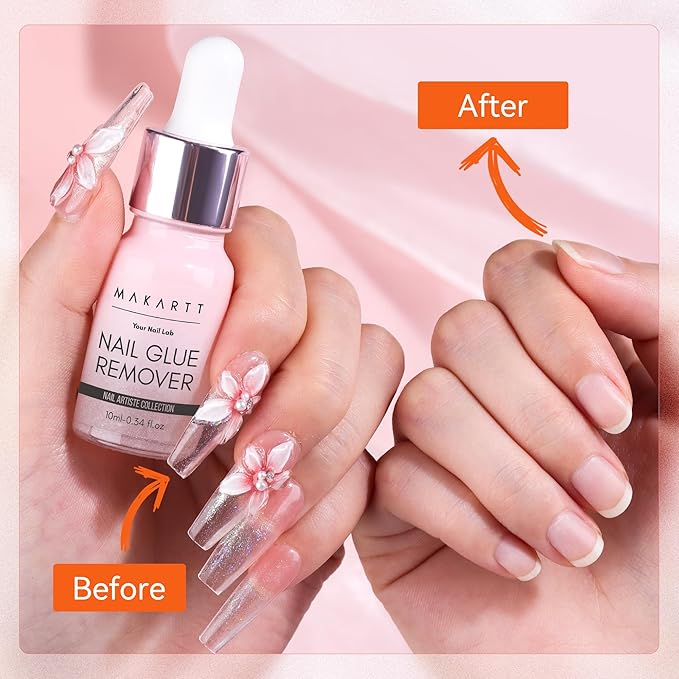 Makartt Hema-Free Nail Glue Remover for Press on Nails, Quick Debonder with 5 wooden sticks, Easy with a Dropper, Updated Formula with Vitamin E, Acetone-free for Fake Nails,Semicure Stickers 10 ml