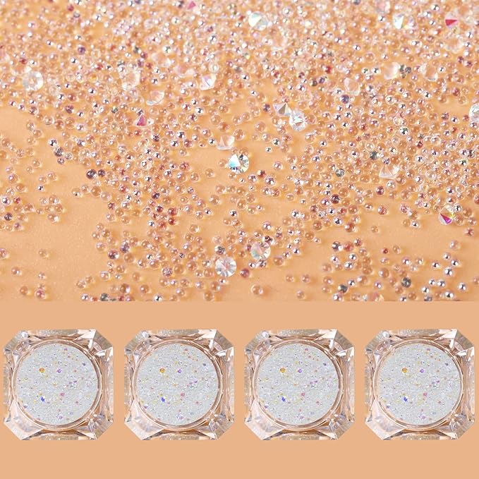 4 Bottle Micro Pixie Beads Gravel Nail Crystals Rhinestones Nail Decorations for DIY 3D Nail Art (AB Color 4pcs)