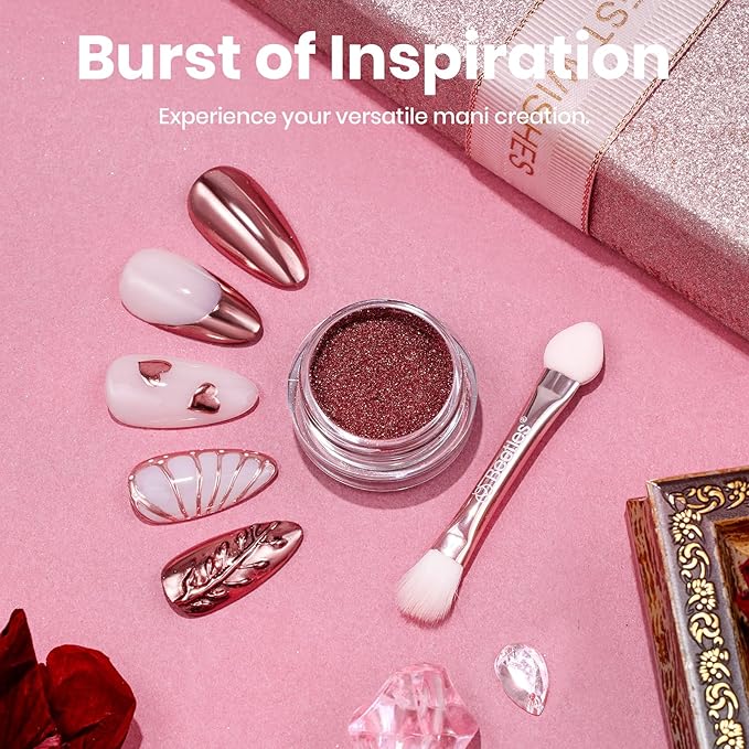 Beetles Pink Chrome Nail Powder Metallic Mirror Effect Chrome Powder for Nails Gel Polish Pink DIY Decoration Nail Manicure Nails Art Design Gift for Women