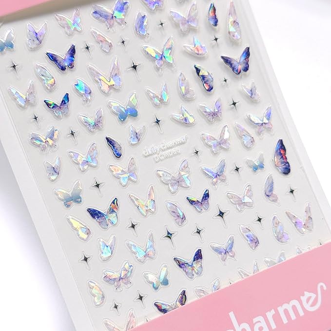 Daily Charme Butterfly Self-Adhesive Nail Art Sticker Decals Bundle Spring Ethereal and Celestial Butterfly Nail Art Designs for Women DIY Manicure