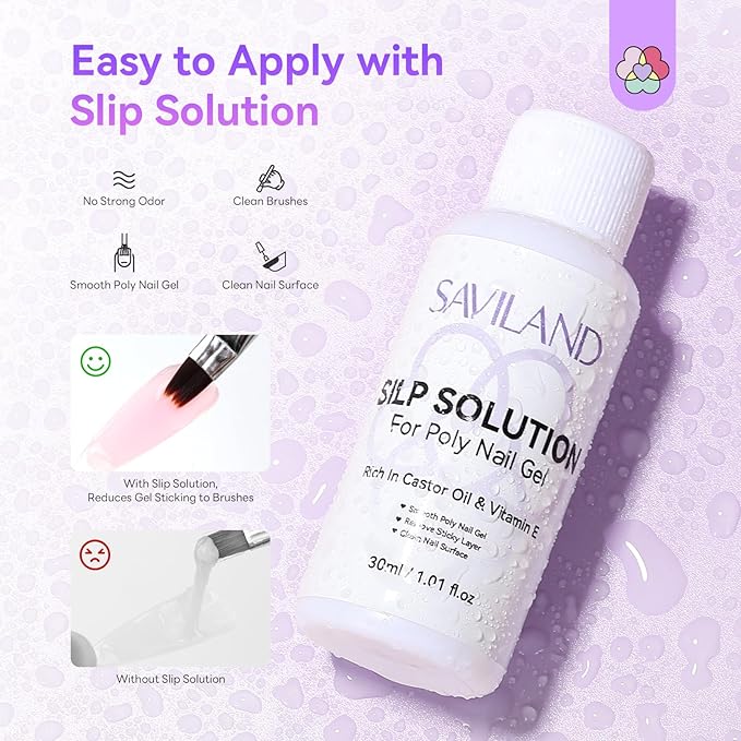 SAVILAND Hema-Free Poly Gel Nail Kit: 4 Colors Natural Clear Poly Gel Nail Colors with Mini U V/LED Lamp Slip Solution Quick Dry Nourish Nails 28 Days Durable for Gifts Daily Salon Home Nail Art DIY