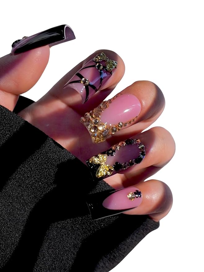 HAND-PAINTED White Press Ons Neon Small Press on Nails Long French Press on Nails Coffin Medium Short Nail art Fake Nail Art Kit with 7g Glue on Nails Handmade Almond Square Nails (TJ-14, Small)