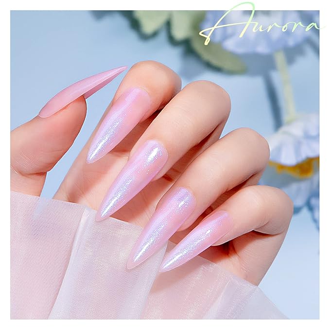MIZHSE Pearl Sparkly Glitter Gel Nail Polish Blue Mermaid Aurora Shimmer Soak Off UV LED Nail Gel Polish For Nail Art Home DIY, 10mL 0.33 Fl oz