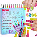 12 Color Nail Art Pens, Neon Nail Markers Set 0.5 MM Fine Tip Nail Polish Pens Drawing Painting Point Liner Painted Pen Kit, Waterproof DIY Nails Art Design Manicure Tools