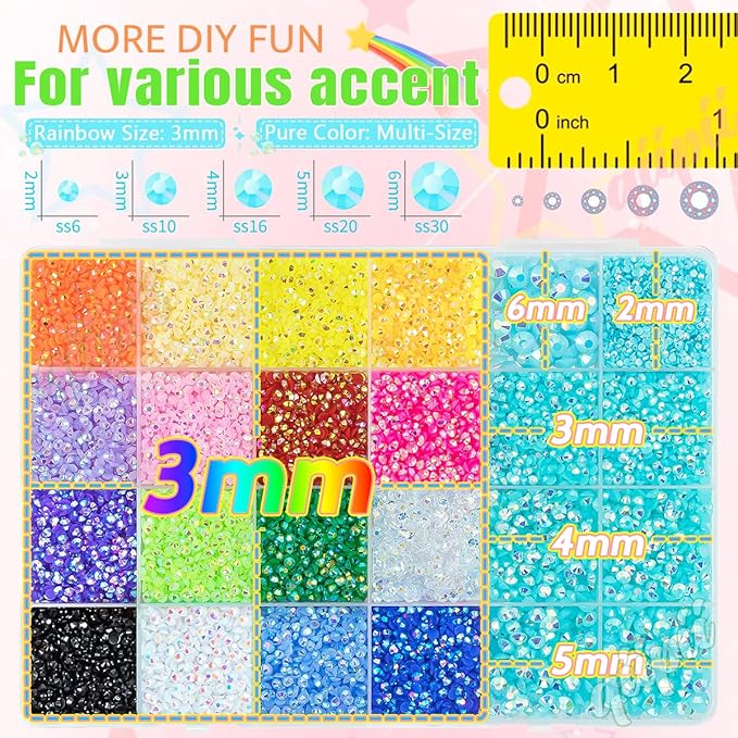 2mm-6mm Aquamarine AB Resin Rhinestones w B7000 Glue for Crafting Bedazzling Flatback Colorful Jelly Stones Diamonds Gems Bedazzler Kit for Nails Face Eyes Makeup Tumblers Bottles Crafts Shoes
