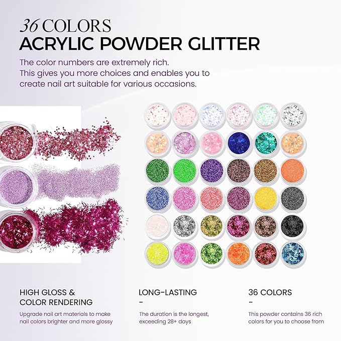Professional Acrylic Nail Kit with Drill: Complete Nail Kit with Everything Acrylic Powder and Liquid Set with Glitter Powder Brushes X-Strength Primer for a DIY Home Salon Experience