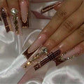 Long Press on Nails Square Xl Fake Nails French Tip Glue on Nail with Designs False Nails Rhinestones Acrylic Long Square Nails Press Ons Stick on Nail for Women 24Pcs
