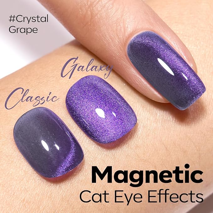 modelones Purple Cat Eye Gel Nail Polish Grey Purple Shimmer 9D Magnetic Cateye Gel Nail Polish UV LED Soak Off Nail Manicure 15ML