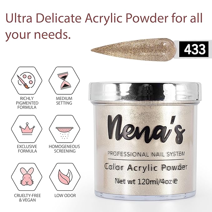 Nena's Superior Sculpting Powder Professional Acrylic Nail System wide color palette 4.0 oz (433)