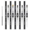 One 7-Pin Stainless Steel Nail Tool And 5pcs Double-Ended Nail Art Brushes Set With 5/10/15/20mm Liner Brushes, Gel Taking, Ombre/Flat/3D/Oval/Angled Brushes For DIY Manicures & Salons