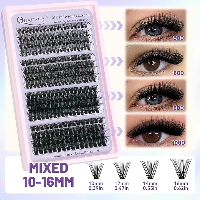 DIY Lash Extension Kit Natural Bottom Lashes 980Pcs Individual Eyelash Extension Kit with Lash Bond&Seal Remover Tweezer Dual-Ended Brush Lash Curler Easy to Use for Beginners