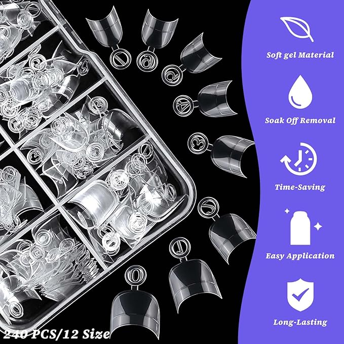 240pc French Oval Gel Nail Tips Short Fake Nails Clear Press ons Nail, Short Oval Nails Tips Acrylic Nails Extension Soft Gel Nails Tip Half Cover Round Almond False Nail Clear Artficial Fingernails