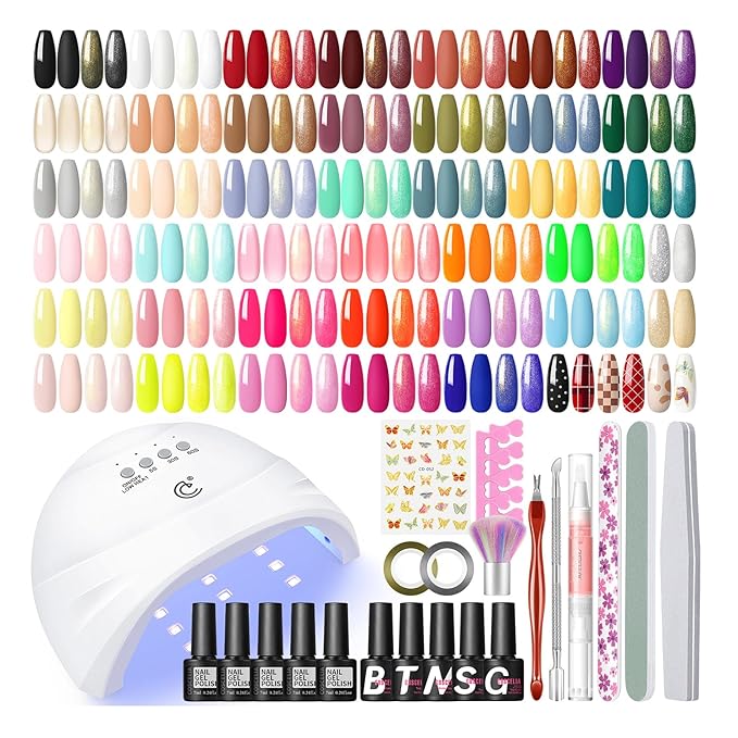 COSCELIA 57pcs Gel Nail Polish Kit with U V light 40 Colors Winter Spring Gel Polish Set 5pcs Soak Off Top and Base Coat Nail Stickers Gel Manicure Starter Kit Valentines Day Gifts for Women