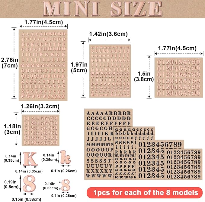 ANCIRS 8 Sheets Resin Mini Letter Stickers for Nail Art, Glittering Epoxy Alphabet Number, Self Adhesive Scrapbook for DIY Craft (Black, Rose Gold)