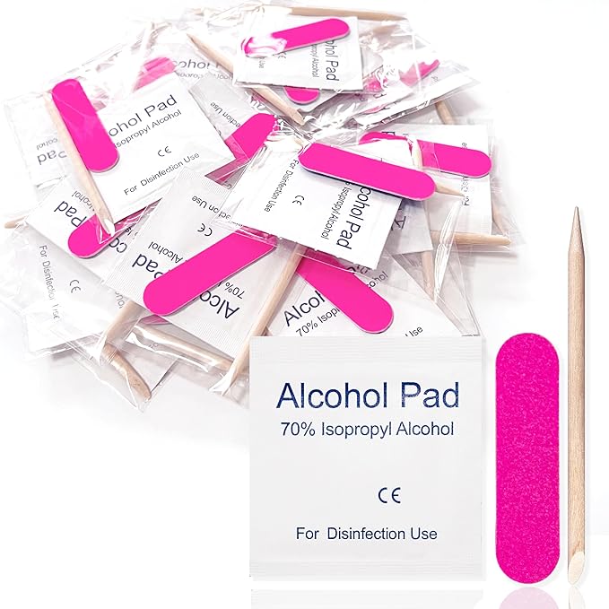 30 Pack Disposable Manicure Kit Individually Packed 3-Piece Mini Press on Nail Art Tool Prep Kit Includes Mini Nail File, Cuticle Stick, Prep Pad, 30 Sets for Salon Business Home Travel Use