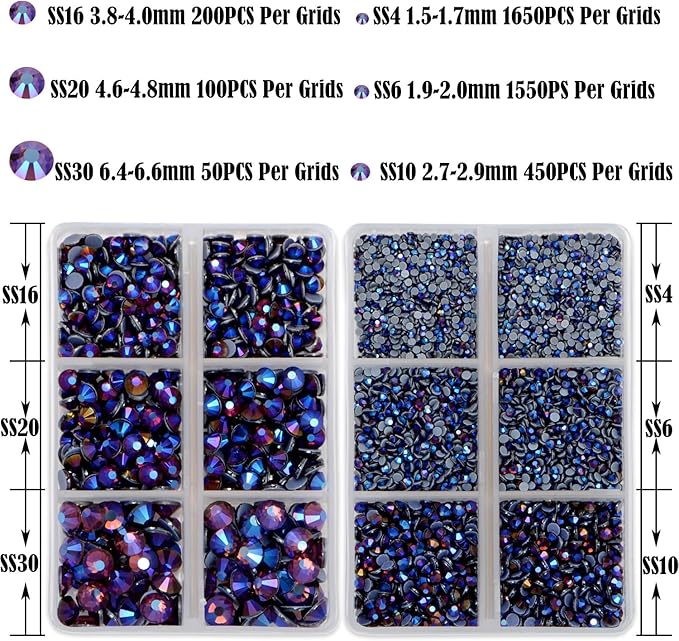 NCB Hotfix Iron on 8000pcs Crystal Rhinestones Round Gem for Crafts Decoration DIY Jewelry Making with a Tweezers and 2 Picking pens (Amethyst AB, 6Sizes SS4-SS30)
