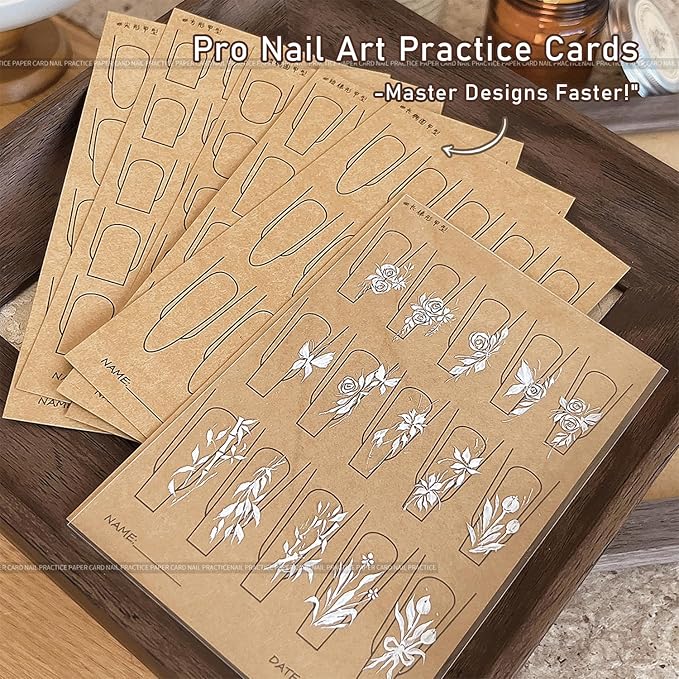 Nail Art Tools & Practice Kit - 6 Reusable Nail Design Training Cards with PVC Sheet, Beginner Nail Supplies for Gel Polish & Hand-Painting, Essential Art Supplies for Manicure Learning