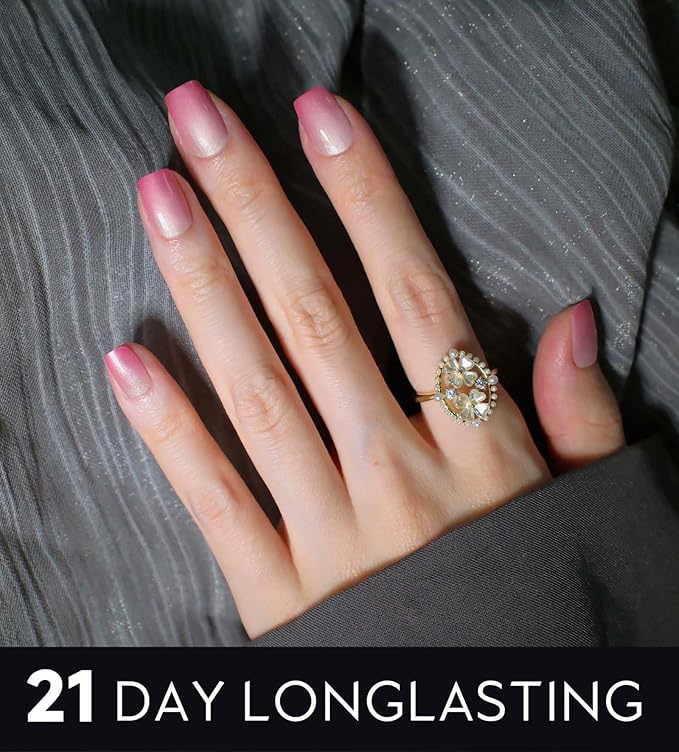 Semi Cured Gel Nail Strips - UV Light Gel Nail Stickers - 20 Long Lasting Salon Quality Wraps (Pink Champagne Bubbles)