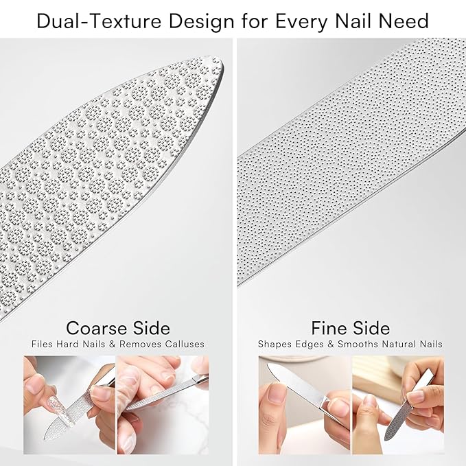 Makartt Metal Nail File: Nail File for Natural Nails, Stainless Steel Double-Sided Coarse & Fine Grinding Surface, Cleaning Tip and Anti-Slip Handle for Home Salon Use, 1pc