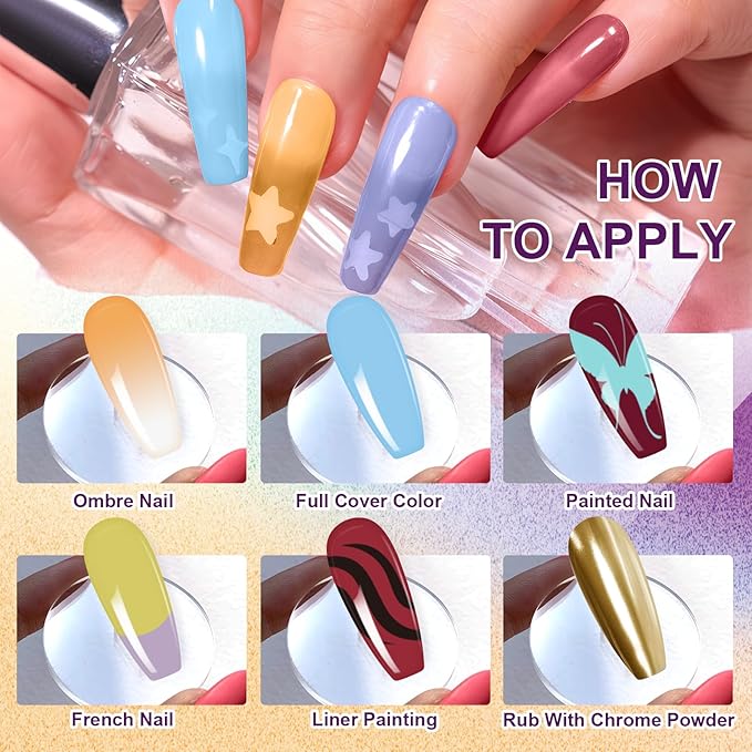 Gradient Gel Nail Set, 9 Colors Ombre Gel Nail Polish with 6 Aurora Multi-Purpose Brushes for Pigment Pat Nails French Manicure Nail DIY Painting Soak Off UV F Tropic Dusk