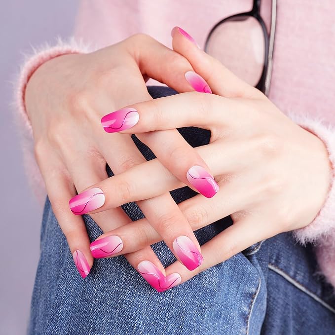 DANNI & TONI Semi Cured Gel Nail Strips Bright Pink Gradient (Blush Aura) Ombre Gel Nail Wraps UV Nails 28 Stickers Gift for Women