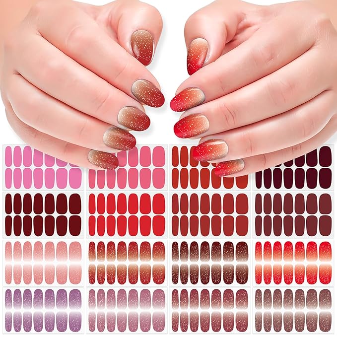 DANNEASY 16 Sheets Nail Polish Stickers Full Nail Wraps for Women Gradient Color&Glitter Fingernails Wrap Self Adhesive Nail Polish Strips Gel Nail Strips Manicure with File, Cuticle Stick