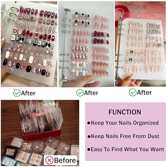 Press On Nail Organizer 10 PCS Clear Empty Press On Nail Storage Press On Nail Packaging for Fake Nail Storage Nail Display Book Nail Salon Press On Nail Supplies Organizer with Nail Tape