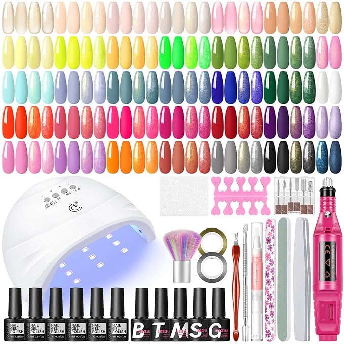 53PCS Gel Nail Polish Kit with U V light and Drill Starter Kit, 35 Colors Gel Polish Set 5pcs Top Base Coat All season Fashion Popular Colors Gel Manicure Kit Valentines Day Gifts for Women