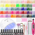 53PCS Gel Nail Polish Kit with U V light and Drill Starter Kit, 35 Colors Gel Polish Set 5pcs Top Base Coat All season Fashion Popular Colors Gel Manicure Kit Valentines Day Gifts for Women