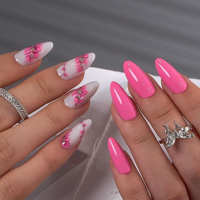 CurvLife Soft Gel Alomond Press On Nails, Long-Lasting Reusable Fake Nails Kit with Glue & Tabs, 30pcs Salon-Quality Stick On Nails for Women At-Home Manicure (Petal Muse)