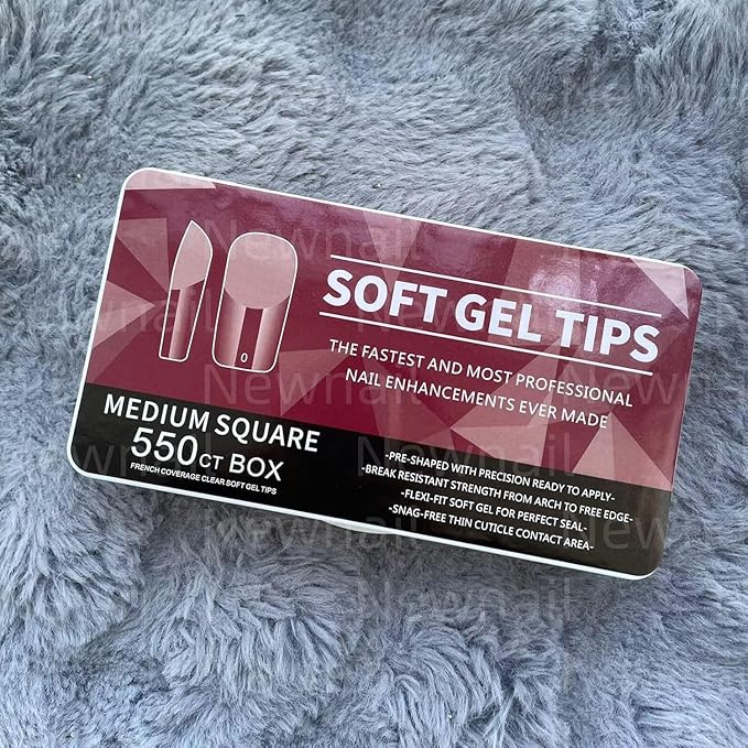 Gel Nail Tips Shape, 550 Pcs Half Matte Pre-Etched Press On False Nails, Full Cover Acrylic Nail Tips Kit for Nail Extensions, DIY Salon Nails. (Medium Square, Clear)