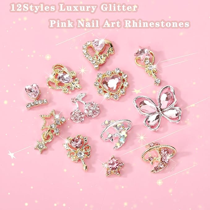 24PCS Nail Charms Y2k Alloy Nail Art Rhinestone Charms 3D Heart Star Sailor Moon Nail Charms with Rhinestones Cherry Nail Gems Shiny Jewelry Nail Decorations Supplies A