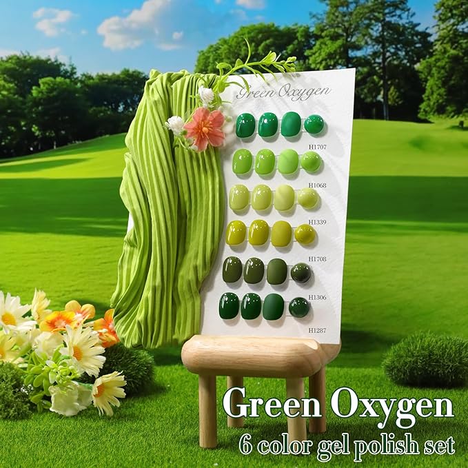 Double Rhythm 6 Pcs Hema Free Gel Polish Set 0.50 OZ Same Color Same Bottle Soak Off Neutral Natural Milky Gel Polish Kit Nail Art Manicure Salon DIY at Home (Lime Forset Green-H6-8)