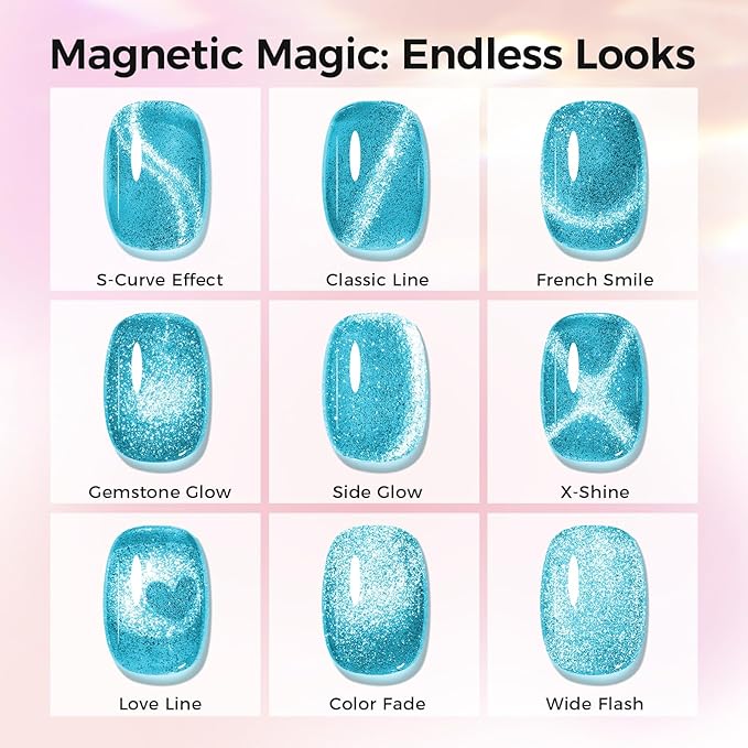 5-in-1 Cat Eye Gel Polish Kit, 6PCS-7.5ml No Base/Top Coat Needed, All-in-One Formula, Beginner-Friendly Magnetic Nail Art Set with Magnet Sticks, Fast Curing for Home DIY Manicure
