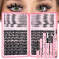 Lash Clusters Kit with Spikes, 100D+100D Eyelash Clusters Extensions Individual D Curl Fluffy Wispy False Eyelashes DlY Manga Lashes Extension Kit (12-22mm, Lash Clusters Kit)