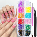 3D Mini Small Metal Stainless Steel Caviar Nail Beads Balls, 0.8-3mm Gold Silver Alloy Nail Art Chain Charms Studs with Tweezers and Dual-end Brush (9-K1-3mm-jelly)