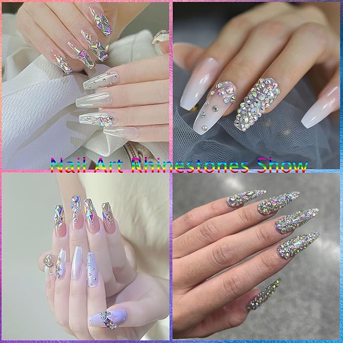 Nail Rhinestones Kit, 18 Types of 900 Special-Shaped Nail AB Diamonds & 3200 Flat-Bottomed Nail Rhinestones, 3D Nail Crystal DIY Gemstones for Nail Art Design