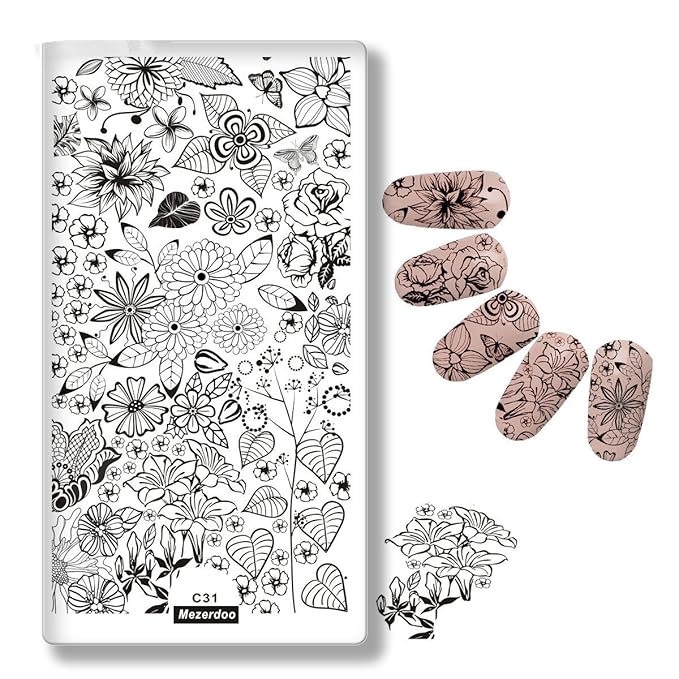 5pcs Lace Flower Beauty Love heart Nail Stamping Plates DIY Finger Nails Tempates Decoration + 1pcs Black Nail Plate Organizer Holder Case Storage