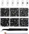 Beadsland 4300pcs Flatback Rhinestones,Black Rhinestone Nail Gems Round Crystal Rhinestones for Crafts,Mixed 6 Sizes with Picking Tweezers and Wax Pencil Kit, SS6-SS20,Jet Black