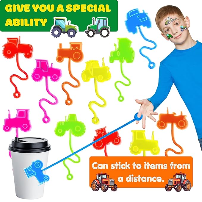 48PCS Tractor Party Favors - 24PCS Temporary Tattoos & 24PCS Stick Hands Party - Perfect Birthday Party Supplies, Goodie Bag Stuffers, Treasure Box Toys, Classroom Prizes, and Student Giftss