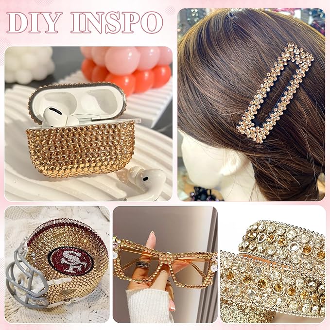 400PCS SS30/6mm Crystal Rhinestones (Golden Shadow/Champagne) with 2Pcs 10ml B7000 Jewelry Glue, Bedazzling Flatback Glass Rhinestones for Crafting, Gems Diomand for Tumbler Shoes Clothing Nail Art